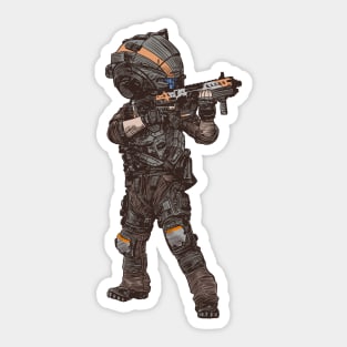 Futuristic Soldier Takes Aim with Assault Rifle Sticker